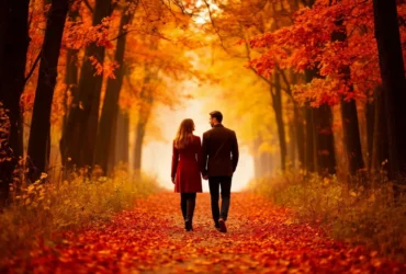 Casal andando em um caminho lindo, uma bela paisagem