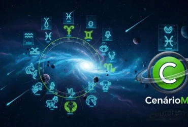 Estrelas e Horóscopo - Paisagem com Logo 3D