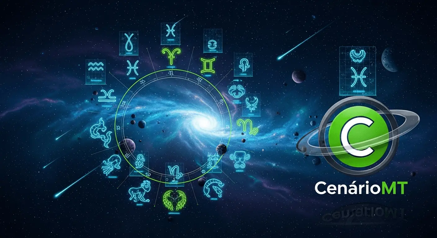 Estrelas e Horóscopo - Paisagem com Logo 3D