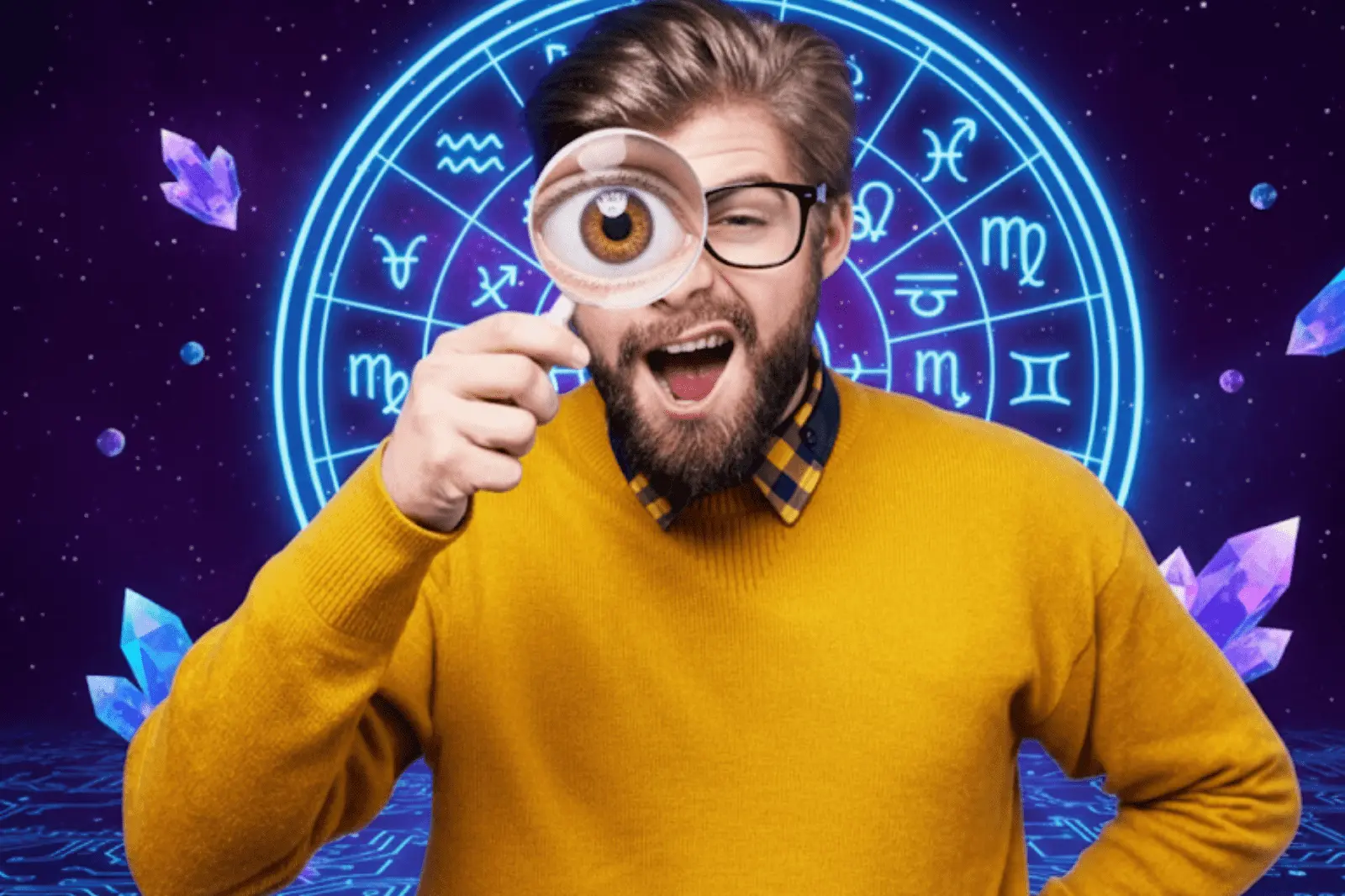 Homem segurando uma lupa