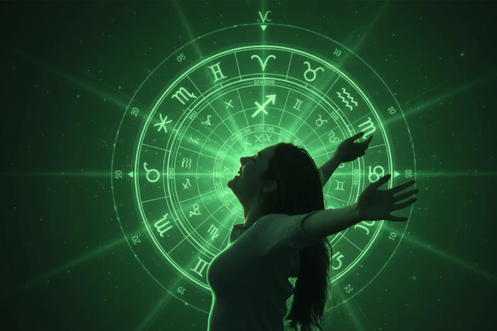 Mulehr feliz, background de horóscopo