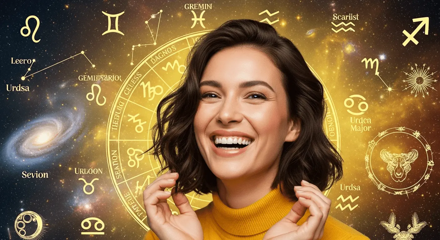 Mulher Feliz com Horóscopo Amarelo