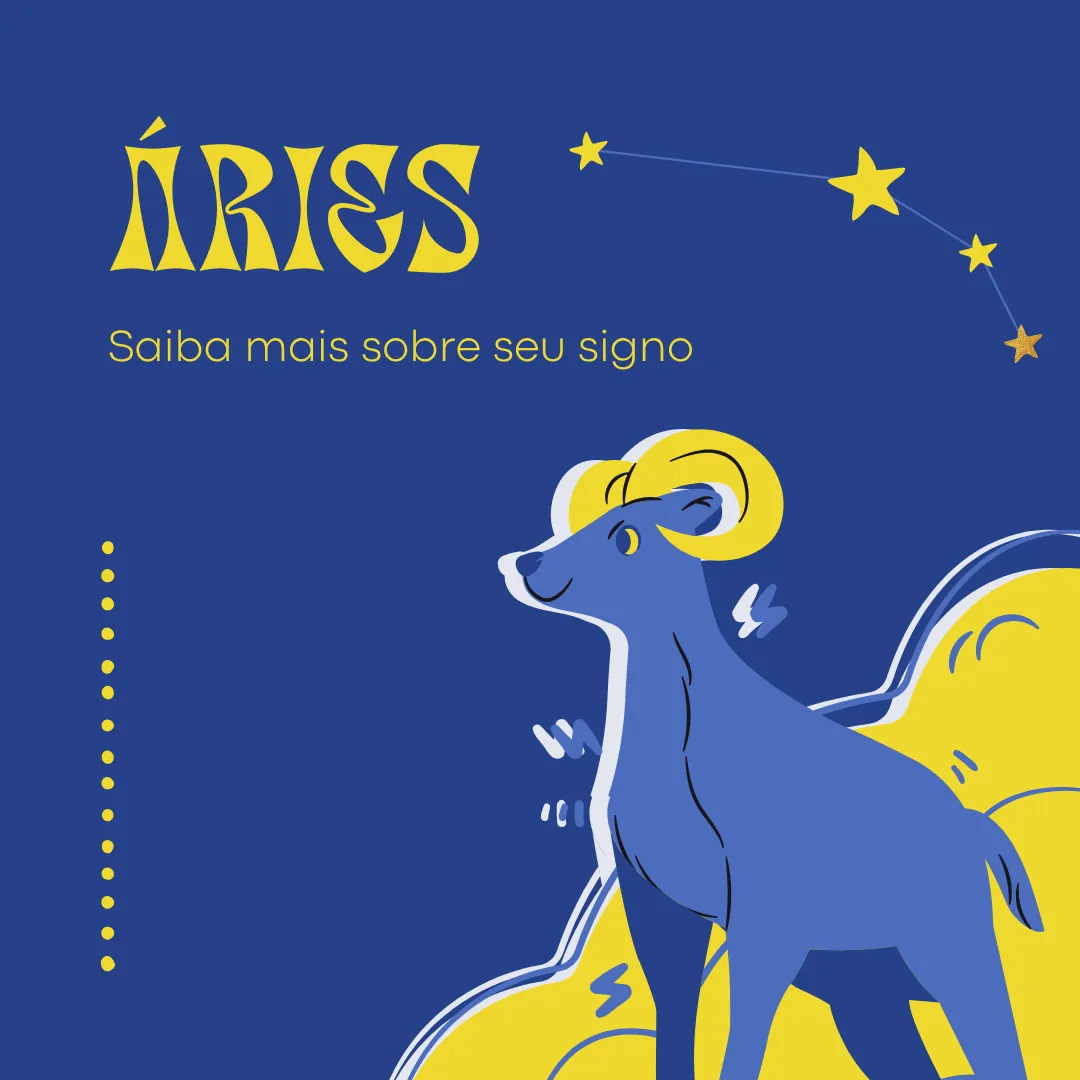 Aries signo azul e amarelo ilustrado instagram post