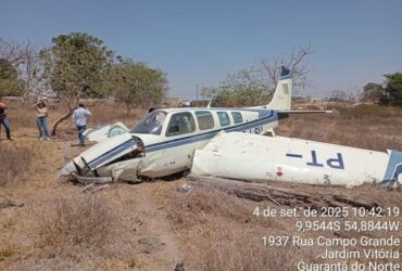 Grávida de 29 anos e passageiro de 47 foram levados ao hospital com escoriações; piloto recusou atendimento e relatou falha no motor durante pouso