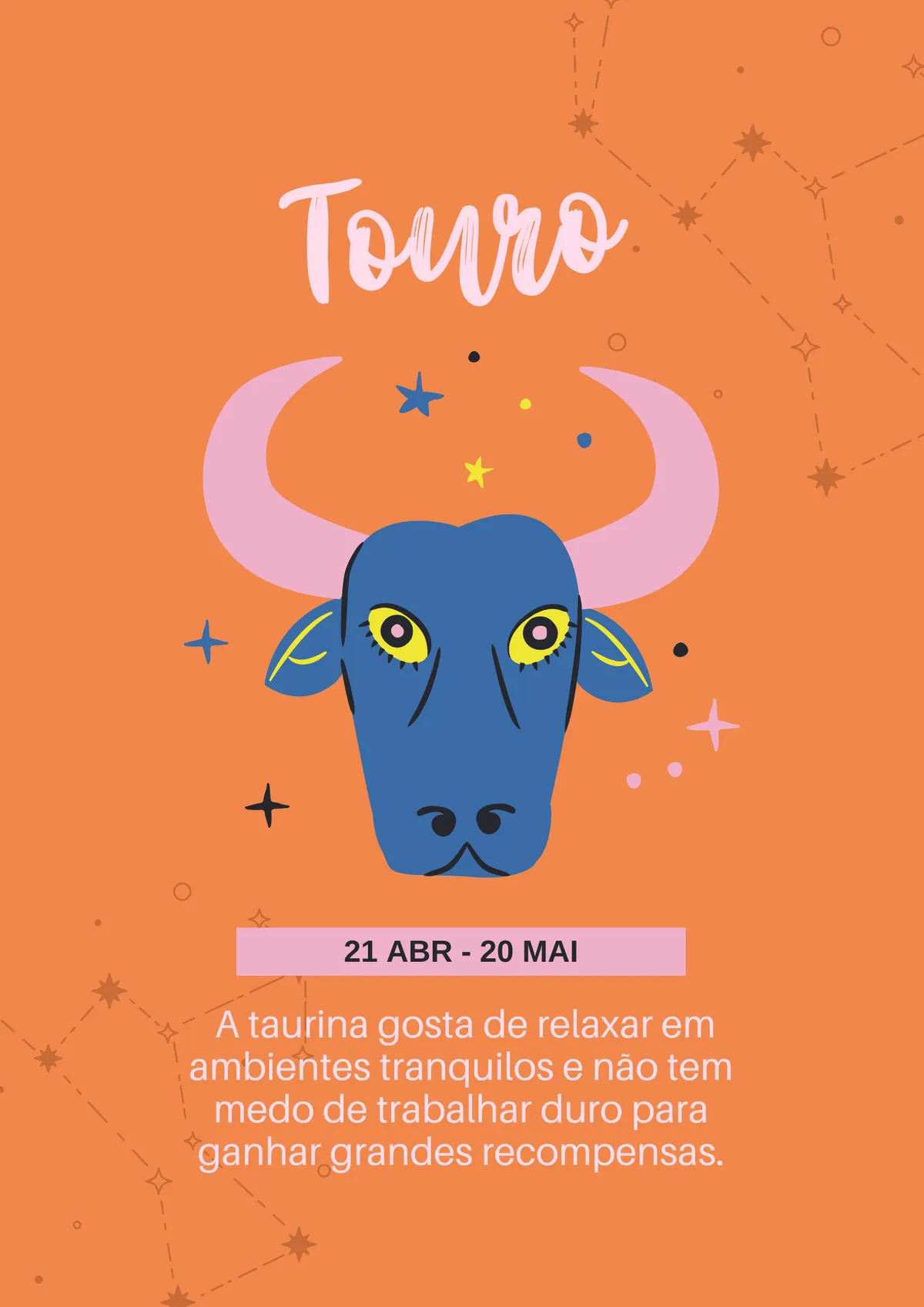 Cartaz signo de touro signo do zodiaco horoscopo ilustracao laranja