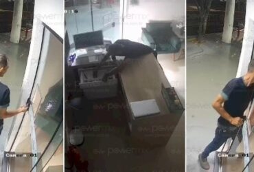 A ação criminosa, registrada por câmeras de segurança, mostra o suspeito agindo com calma e utilizando uma ferramenta para destravar a porta sem deixar sinais de arrombamento.