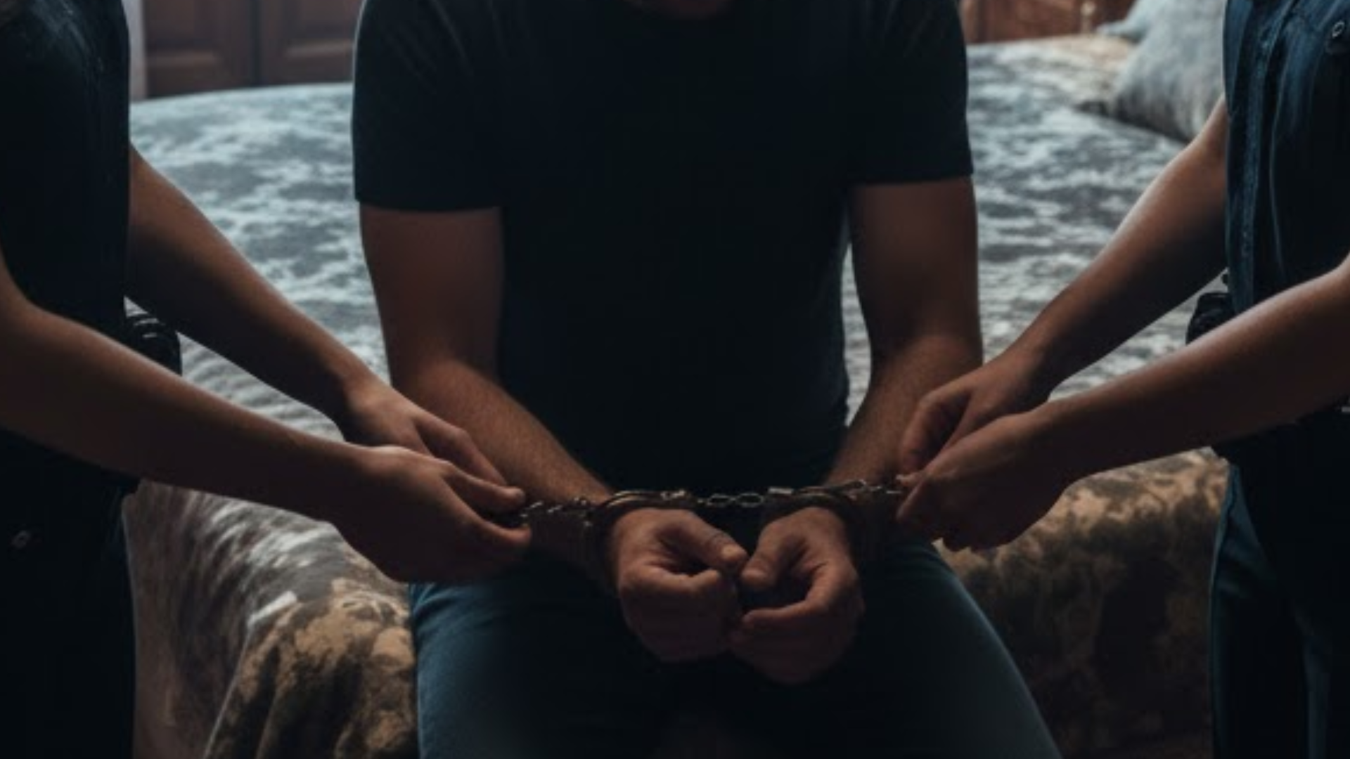 Homem sendo Algemado dentro do quarto