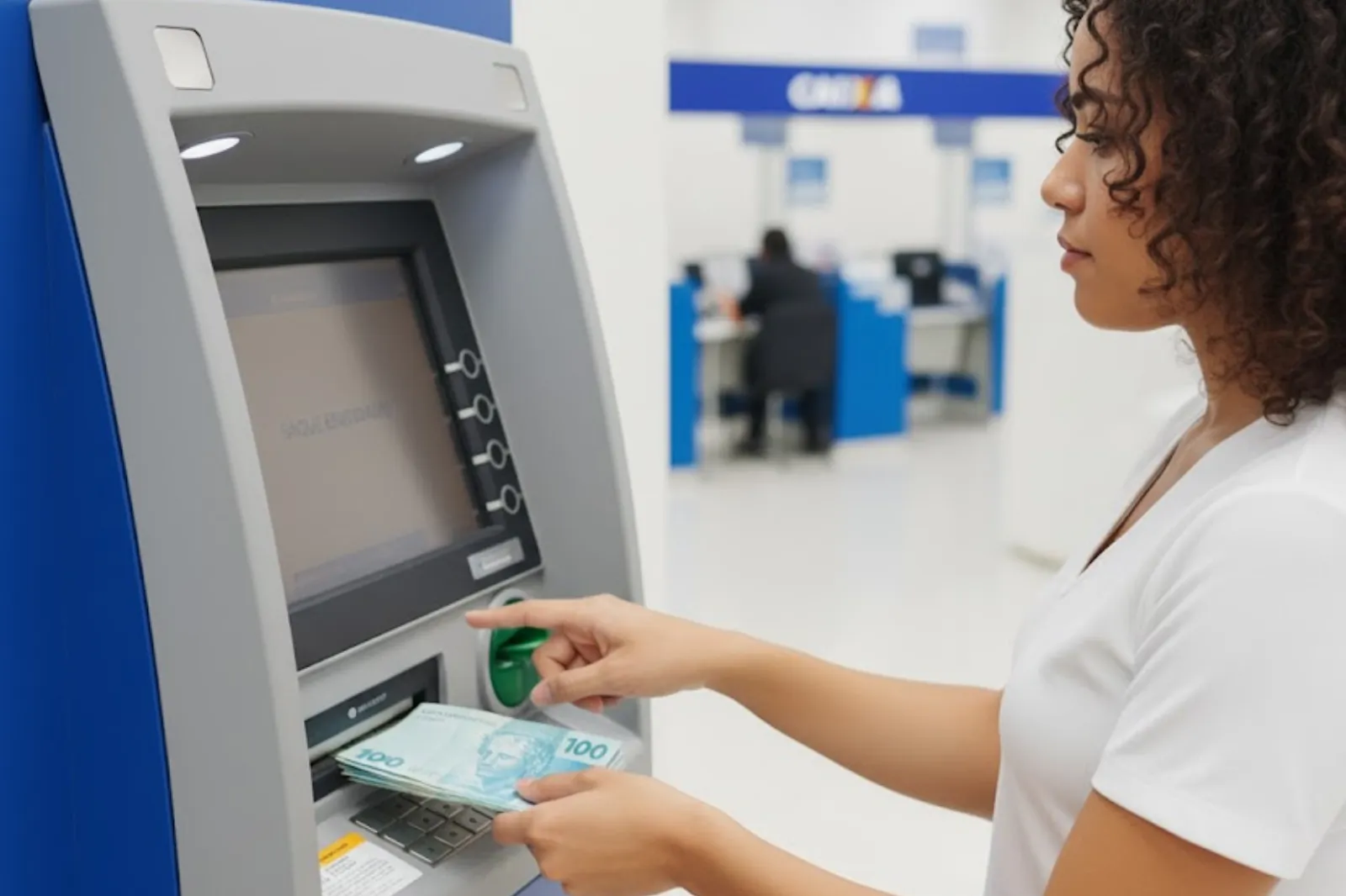 Mulher sacando dinheiro do terminal da Caixa Econômica em Lucas do Rio Verde - Imagem CenárioMT