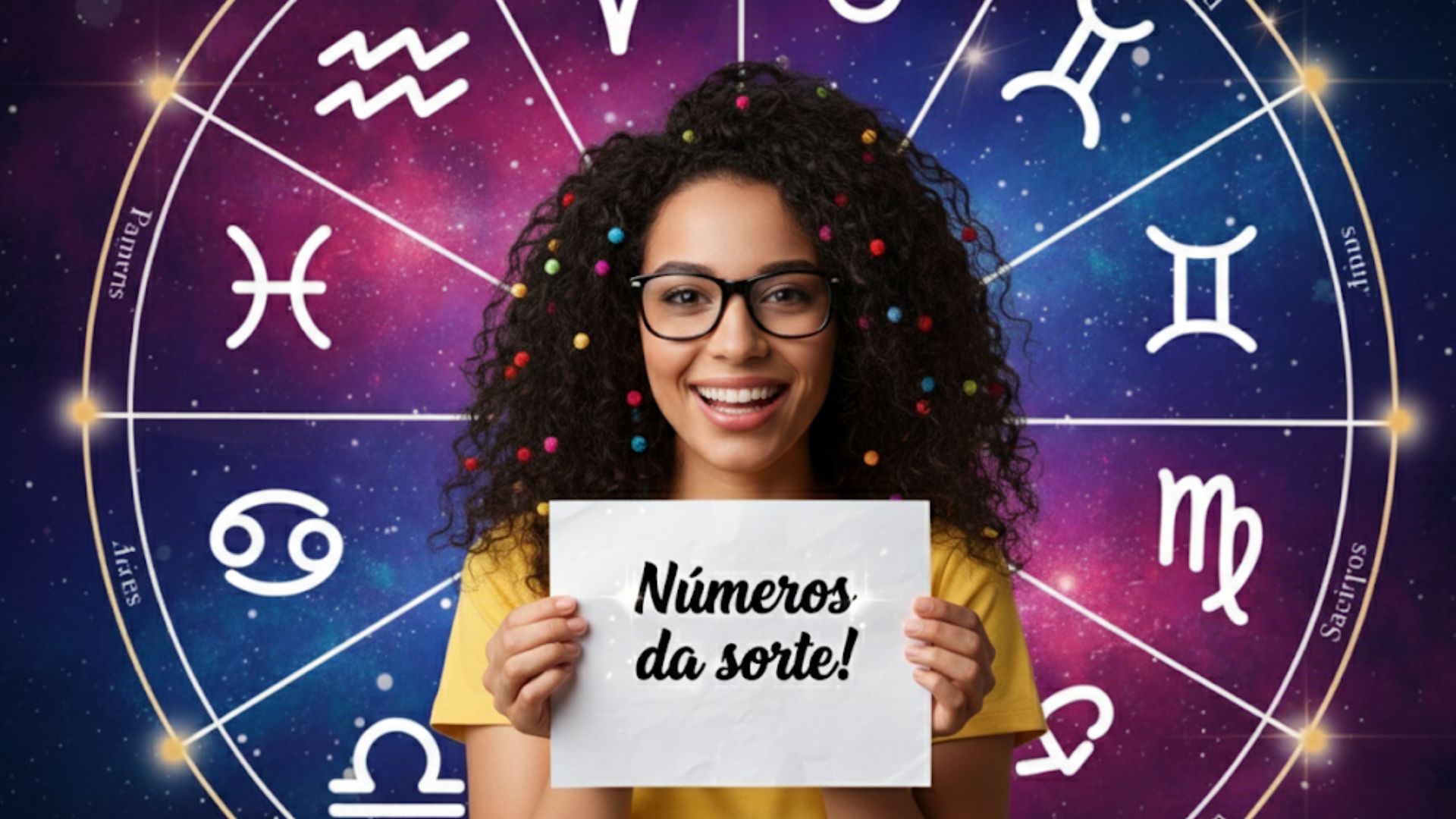 Numeros da sorte, mulher segurando cartaz na mao