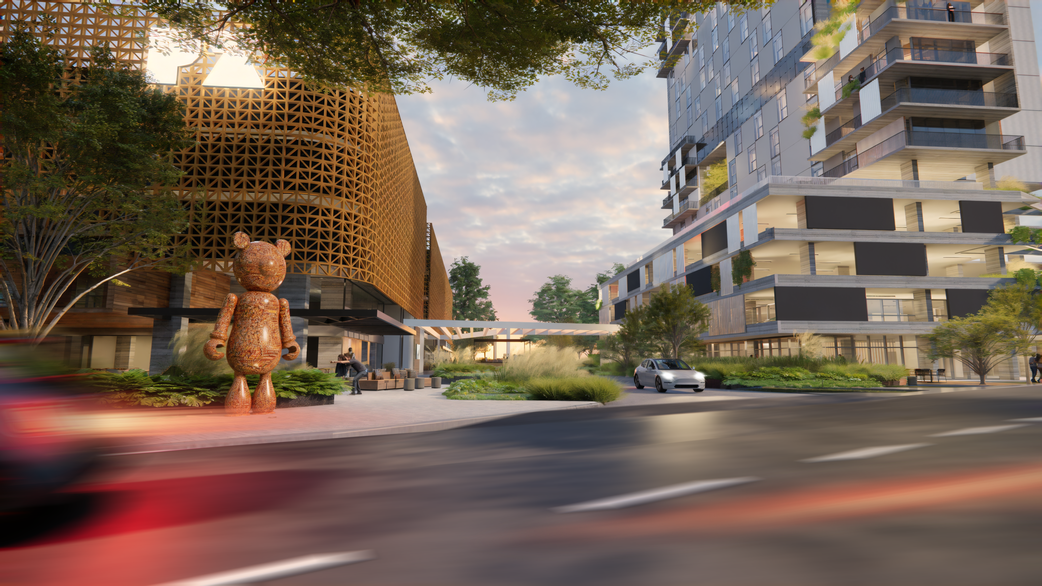 Rua acalmanda conectaParque Sinop e PZ Offices