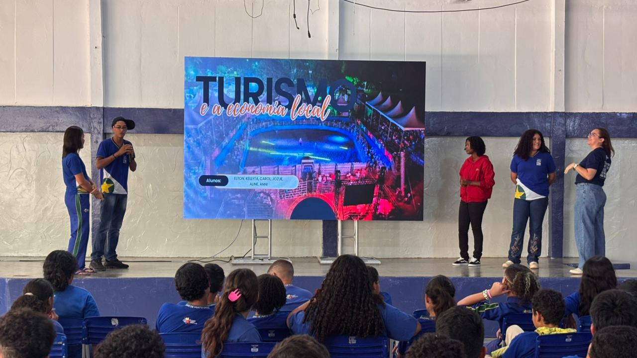 Estudantes da Escola Nagib Saad durante apresentação da ideia voltada para o turismo local