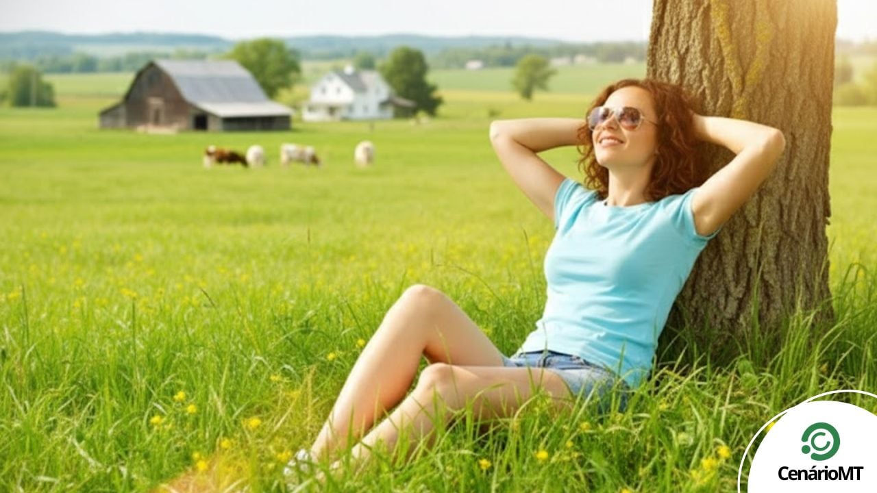 Mulher na natureza repouso total