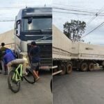 Menina andava de bicicleta quando entrou no ponto cego do veículo; Corpo de Bombeiros realizou o atendimento e a encaminhou ao Hospital Regional