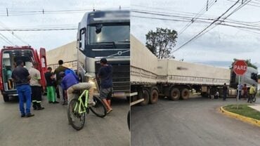 Menina andava de bicicleta quando entrou no ponto cego do veículo; Corpo de Bombeiros realizou o atendimento e a encaminhou ao Hospital Regional