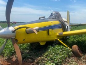 Sargento do Corpo de Bombeiros relata que piloto não se feriu e deve passar por exames médicos; avião Air Tractor 602 teve danos na asa e no trem de pouso