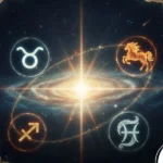 Ilustração editorial mostrando um fim de semana iluminado simbolizando um acontecimento capaz de mudar dezembro para três signos.