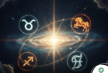 Ilustração editorial mostrando um fim de semana iluminado simbolizando um acontecimento capaz de mudar dezembro para três signos.