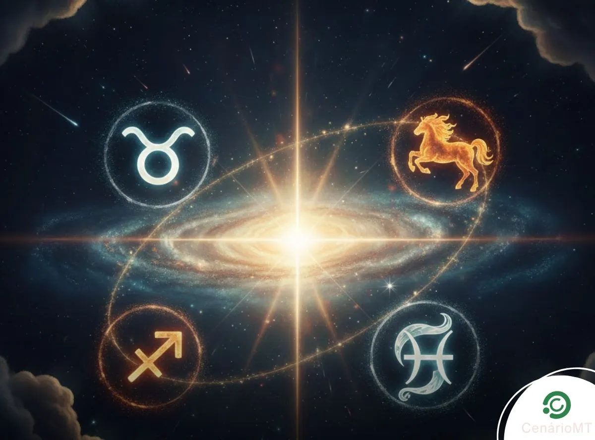 Ilustração editorial mostrando um fim de semana iluminado simbolizando um acontecimento capaz de mudar dezembro para três signos.