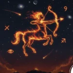 Céu noturno com Lua Nova, elementos de fogo ou símbolos de Sagitário