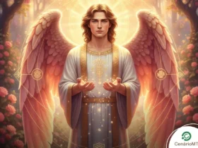 Arcanjo Barachiel representado com luz suave simbolizando sorte e bênçãos discretas para quatro signos.