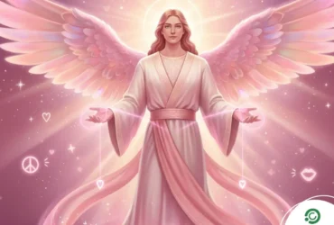 Ilustração do Arcanjo Samuel com luz suave simbolizando harmonia e diálogos profundos para quatro signos.