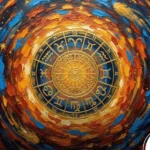 Ilustração dos 12 signos do zodíaco ao redor de uma mandala com o Sol, simbolizando as previsões para o dia 12 de dezembro.