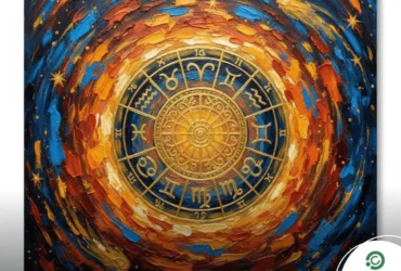 Ilustração dos 12 signos do zodíaco ao redor de uma mandala com o Sol, simbolizando as previsões para o dia 12 de dezembro.