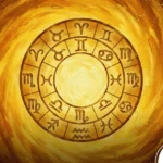 Ilustração dos signos de Escorpião, Libra, Câncer e Leão sobre fundo celestial, simbolizando novidades e energia positiva no dia 16 de dezembro.