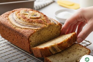 Bolo de banana caseiro recém-assado, dourado e macio