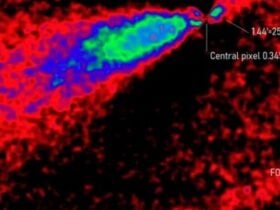 Uma das últimas fotos do 3I/ATLAS com caudas direcionadas em direções diferentes.