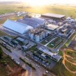 foto aérea da planta industrial da FS em Lucas do Rio Verde com destaque para estruturas de captura e processamento