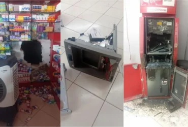 Bandidos invadem farmácia, arrombam e tentam furtar caixa eletrônico