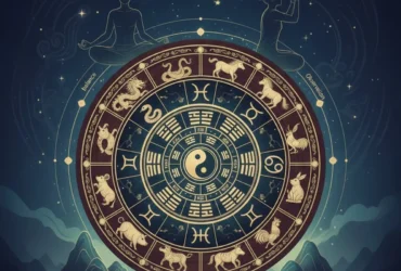 Ilustração do calendário chinês com elementos de equilíbrio e observação