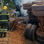 Incêndio em carreta na BR-364 em Mato Grosso mobiliza bombeiros