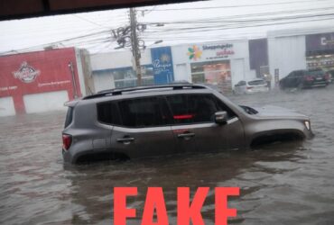 Foto de carro submerso em Cuiaba e montagem feita por IA -CenárioMT