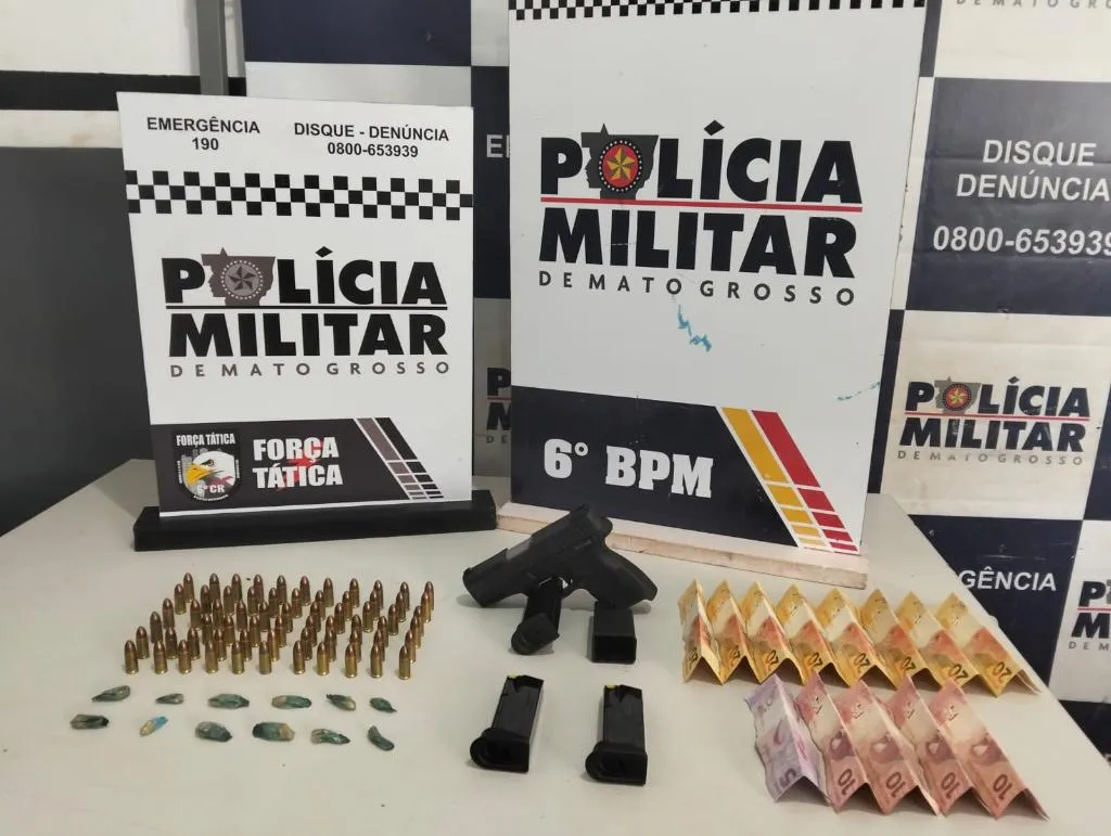 Polícia Militar conduz faccionados em Cáceres com arma e drogas