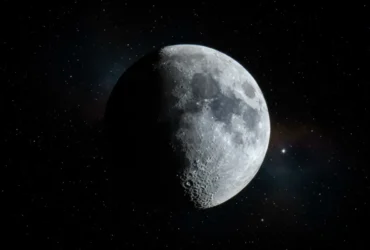 Lua minguante com parte iluminada visível no céu.