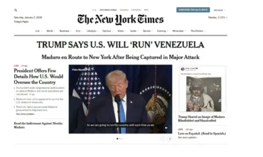 New York Times afirma que ataque de Trump à Venezuela foi ilegal e imprudente