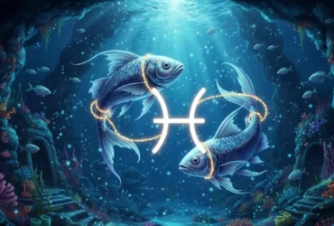 Peixes refletindo sobre finanças sob um céu simbólico, em clima de cautela e planejamento