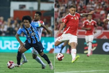 Gre-Nal 449 ao vivo: onde assistir Internacional x Grêmio pelo Gauchão 2026. Imagem: Ricardo Duarte/SCI e Lucas Uebel/GFBPA