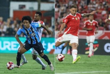 Gre-Nal 449 ao vivo: onde assistir Internacional x Grêmio pelo Gauchão 2026. Imagem: Ricardo Duarte/SCI e Lucas Uebel/GFBPA