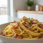 Almoço rápido e fácil: macarronada com bacon pronta em 15 minutos