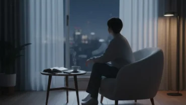Luz suave da noite criando clima de pausa e reflexão