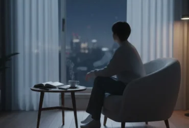 Luz suave da noite criando clima de pausa e reflexão