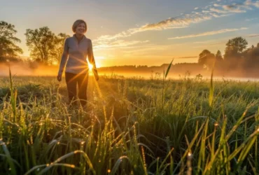 Mulher caminhando no entardecer