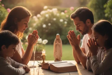 Oração da noite de segunda-feira com ambiente silencioso e símbolo de fé cristã