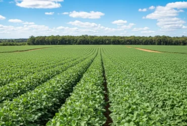Plantação de soja em Mato Grosso durante o desenvolvimento vegetativo