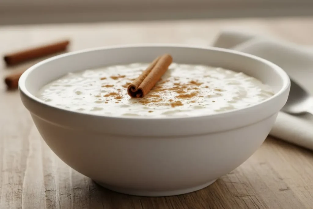Arroz doce cremoso servido em tigela com canela