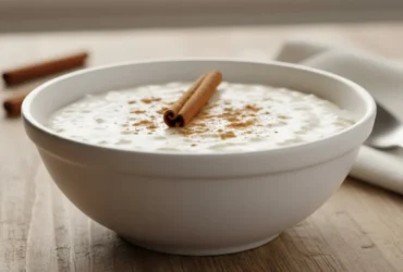 Arroz doce cremoso servido em tigela com canela