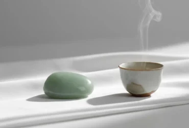 Pedra de jade e xícara de chá simbolizando o refinamento e a paciência no Horóscopo Chinês.